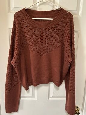 Women's Lightweight Open-Knit Pullover Sweater - Rust